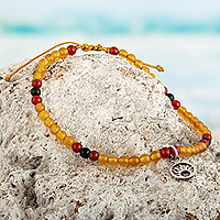 Agate and onyx beaded charm anklet, Bohemian Warmth