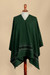 Alpaca blend poncho, 'Green Nazca' - Alpaca Blend Poncho in Green with V-Neck Made in Peru