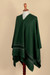 Alpaca blend poncho, 'Green Nazca' - Alpaca Blend Poncho in Green with V-Neck Made in Peru