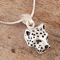 Mens sterling silver necklace, Colombian Jaguar