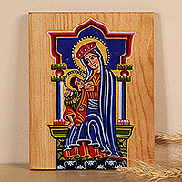 Wood wall art, Virgin Mary with Jesus