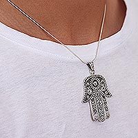 Sterling silver pendant necklace, Hamsa Amulet