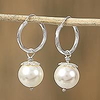 Swarovski crystal pearl dangle earrings, Flower Bud