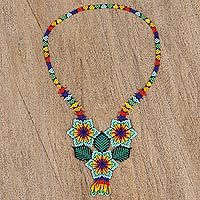 Glass beaded pendant necklace, Huichol Trio