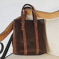 Leather tote, Contemporary Espresso