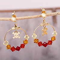 Gold plated Swarovski crystal dangle earrings, Crossbone Sparkle