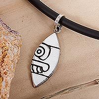 Mens sterling silver pendant necklace, Ancient Flint