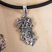 Mens sterling silver pendant necklace, Taxco Pacal