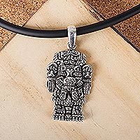 Mens sterling silver pendant necklace, Coatlicue