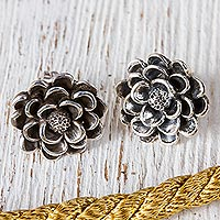 Sterling silver button earrings, Dahlia Elegance