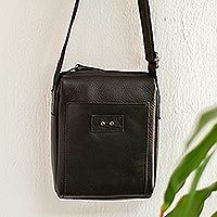 Leather shoulder bag, Brooklyn Bound in Black