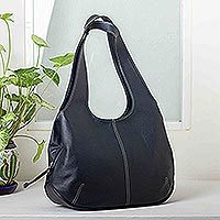 Leather hobo handbag, Urban Navy