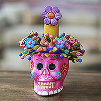 Fuchsia Floral Skull