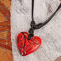 Papier mache pendant necklace, Heart Filled with Passion