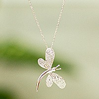 Sterling silver pendant necklace, Glimmering Dragonfly