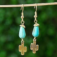 Gold-plated dangle earrings, Blue Desert