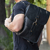 Leather backpack, Durable Midnight