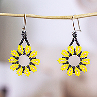 Beaded dangle earrings, Blooming Yellow