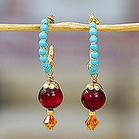 Gold-plated multi-gemstone half-hoop earrings, Romance at the Island