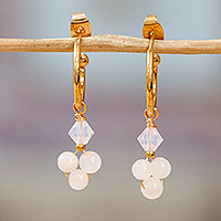 Gold-plated rose quartz half-hoop earrings, Classic Affair