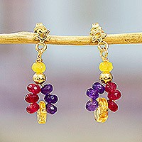 Gold-plated agate and citrine dangle cluster earrings, Vibrant Maiden