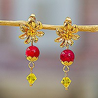 Gold-plated agate dangle earrings, Prime Passion