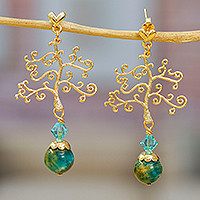 Gold-plated tigers eye dangle earrings, Harmonious Tree