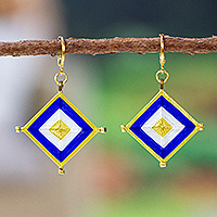 Gold-plated handwoven dangle earrings, Fantasy Diamonds