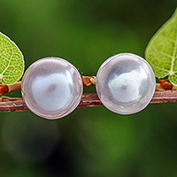 Cultured pearl button earrings, Twilight Serenade