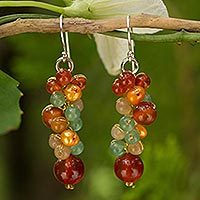 Pearl and carnelian beaded earrings, Golden Vines