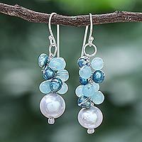 Cultured pearl and quartz dangle earrings, Happy Bunch