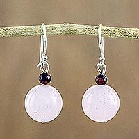 Rose quartz and garnet dangle earrings, Sweet Candy