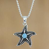 Larimar pendant necklace, Starfish at Night