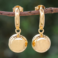 Gold plated sterling silver dangle earrings, Shining Ball