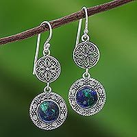 Azure-malachite filigree dangle earrings, Eternal Sea