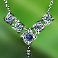 Azure-malachite pendant necklace, Silver Diamonds