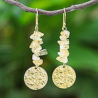 Citrine dangle earrings, Golden Coin in Yellow