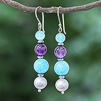 Multi-gemstone dangle earrings, Electric Jolt