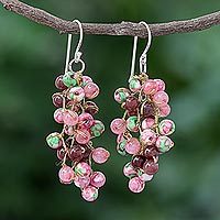 Quartz and agate dangle earrings, Dionysus in Pink