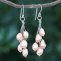 Cultured pearl dangle earrings, Mystic Pearl in Peach