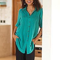 Cotton shirt, Sea Green Pintucks