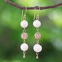 Gold-plated cultured pearl dangle earrings, Golden Drizzle