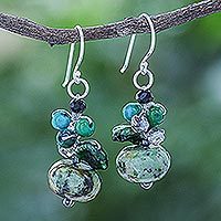 Multi-gemstone beaded earrings, Spring Moss