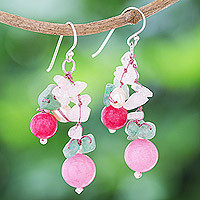 Multi-gemstone dangle earrings, Pink Paradise