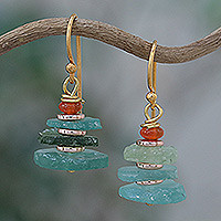 Gold-plated chalcedony and hematite earrings, Ocean Bohemian