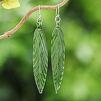 Handblown glass dangle earrings, Bamboo Leaf