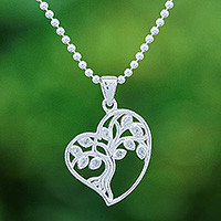 White topaz pendant necklace, Sparkling Heart Tree