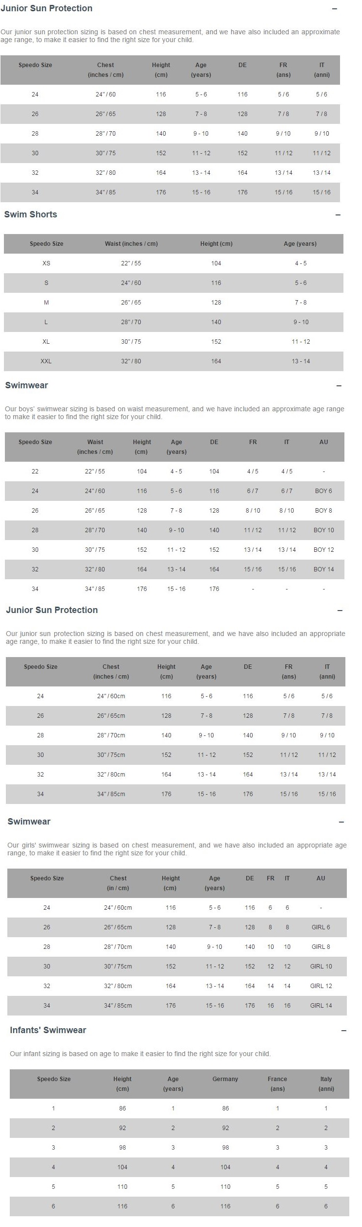 Speedo Size Guide