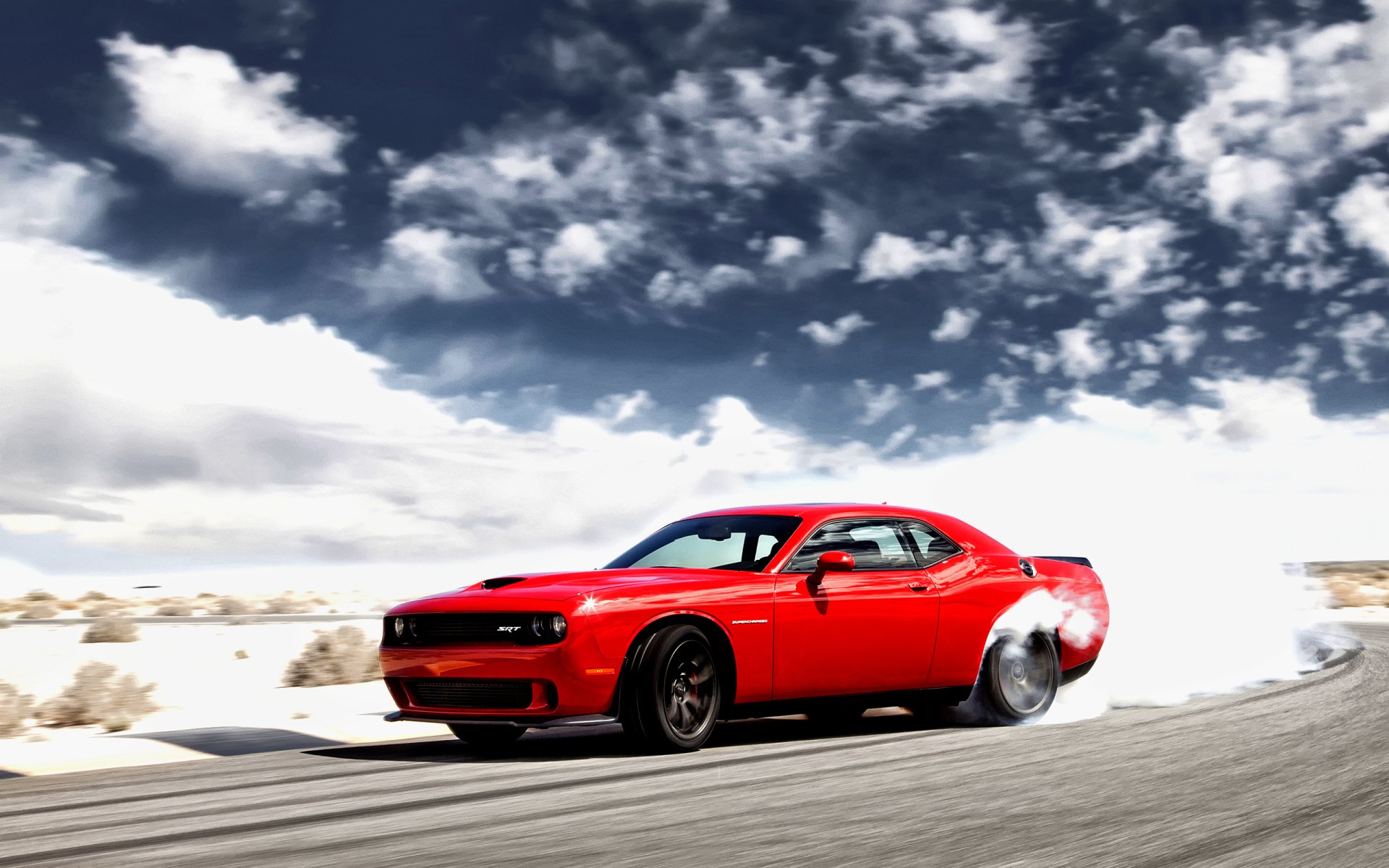 Red Dodge Challenger on track 4K wallpaper download