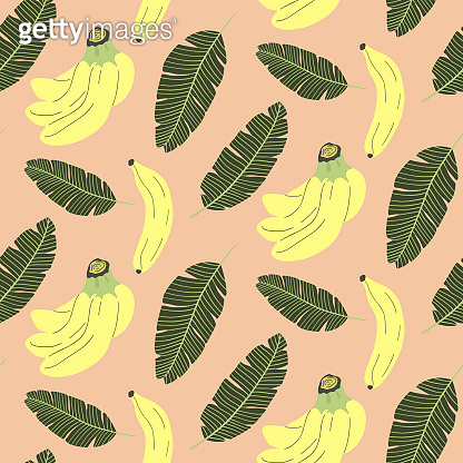 Cute seamless pattern with banana and tropical leaves. Print for ...